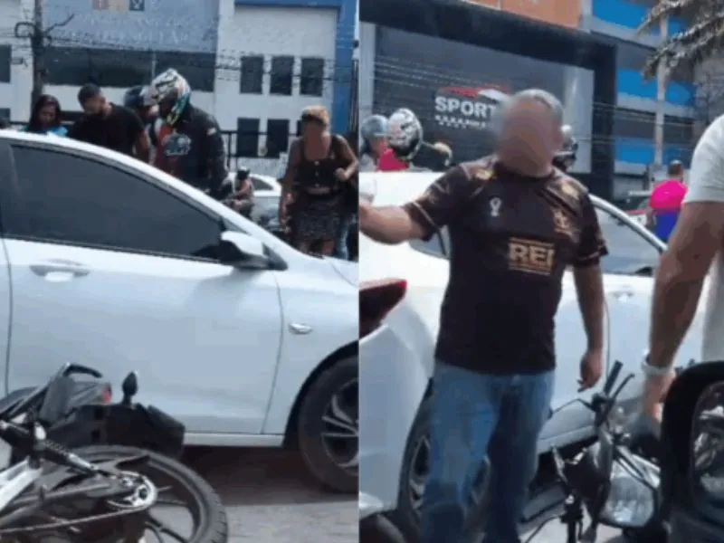 Moto fica presa sob carro após colisão em Manaus